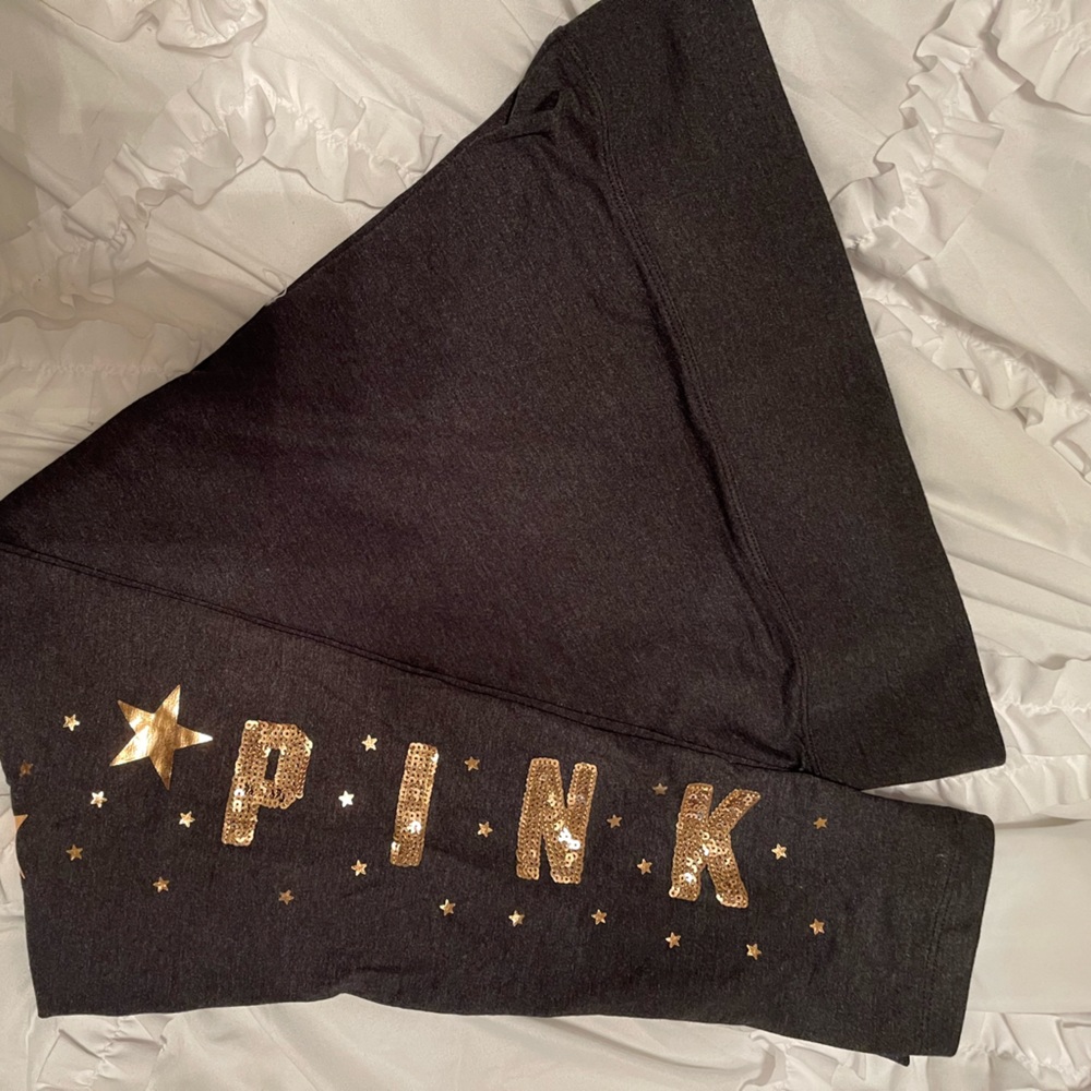 NWOT Victoria's Secret Gray Rose Gold Sequins Stars Yoga Leggings Pants L